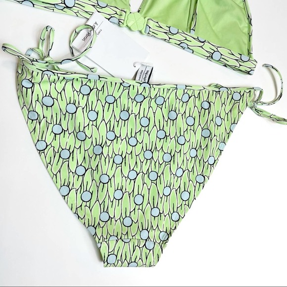 & Other Stories NWT Floral Patterned Green Side Tie Two Piece Bikini Size 8 - Picture 6 of 12